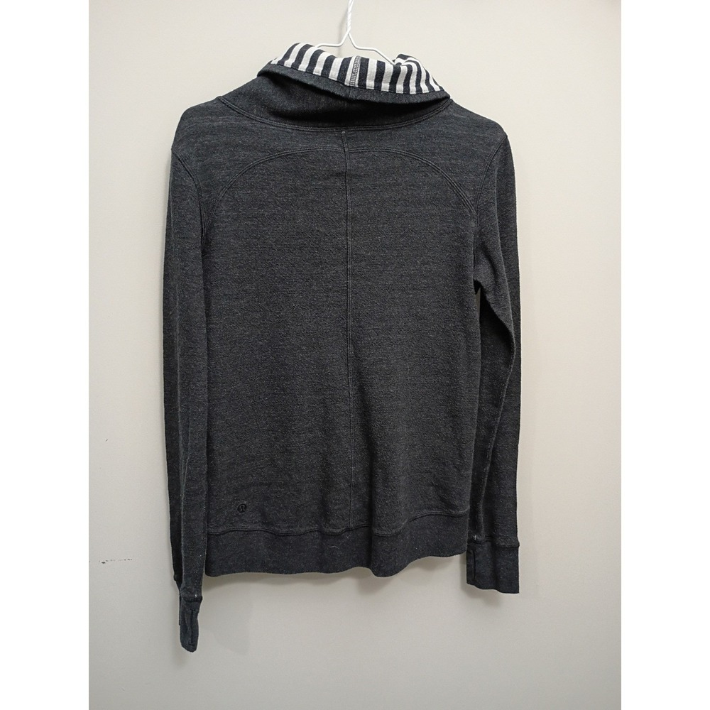 Lululemon In a Cinch Reversible Cowl Pullover Grey Striped Thumb Sweatshirt M/L - Picture 3 of 11